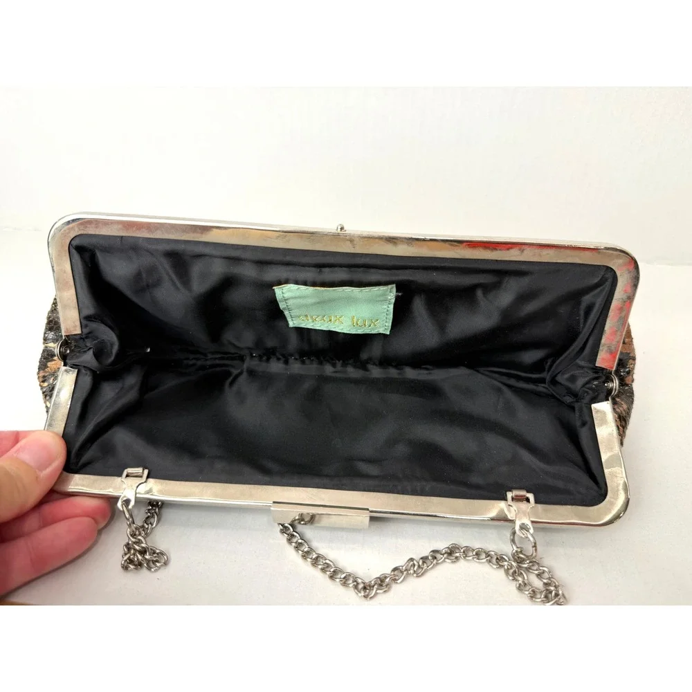 Deux Lux Snakeskin Clutch Womens Small Bronze Gold Fair Metallic Evening Bag